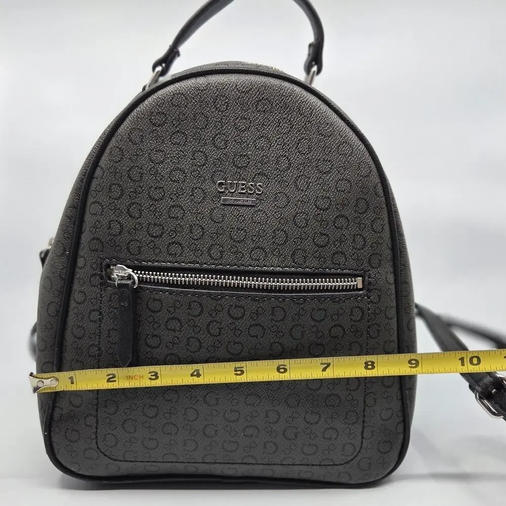 GUESS Los Angeles Mini Backpack Black Logo Print Zip Pocket Womens Bag